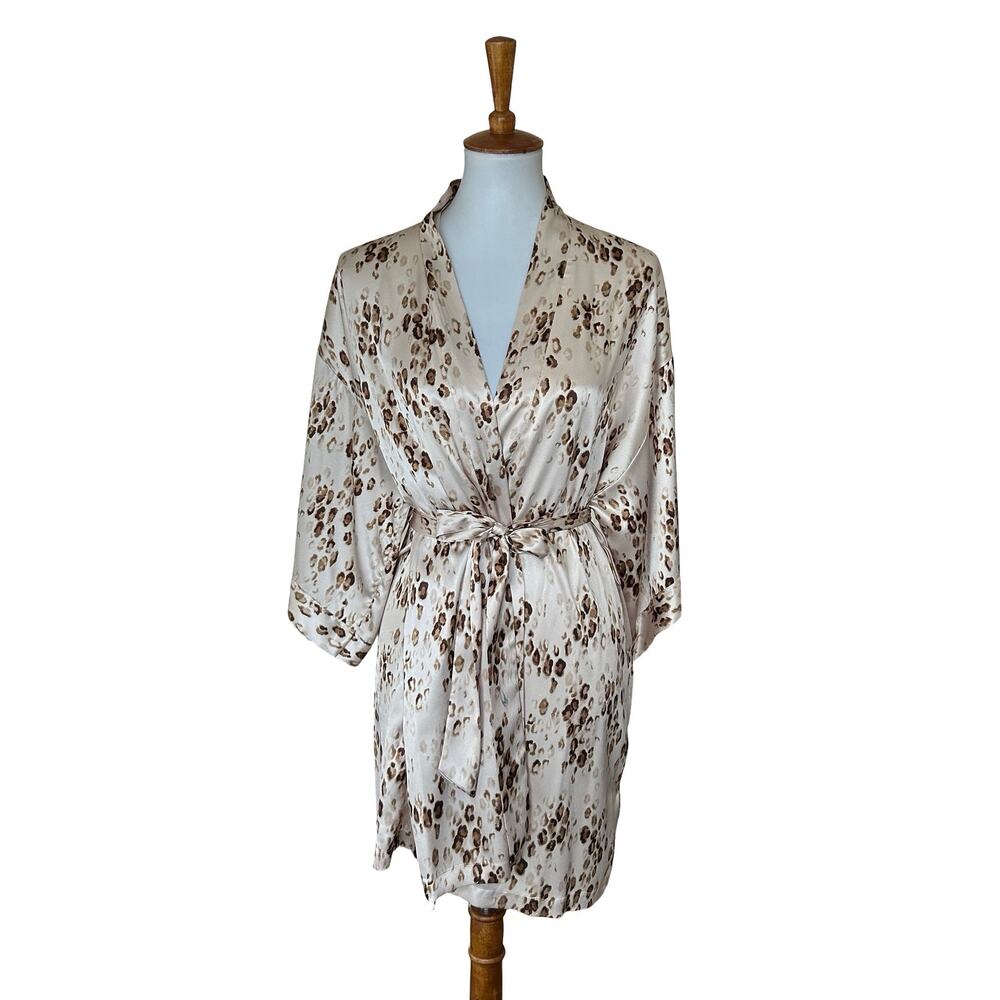 Victoria's Secret Cream Brown Leopard Silk Kimono Robe